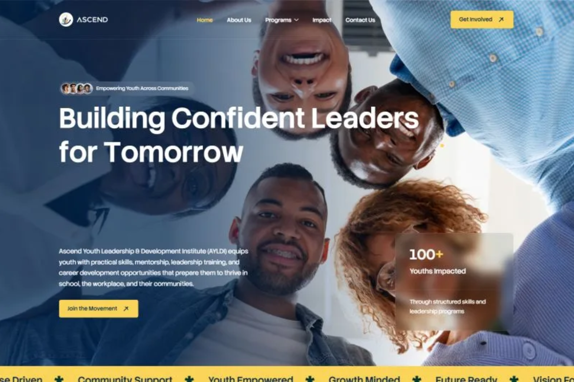 Ascend YDI nonprofit website homepage design