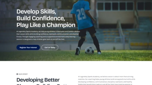 Legendary Sports Academy website